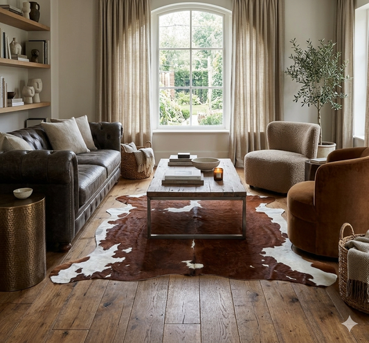 Genuine Cowhide Rug Brown and White |230 x 190cm Large Natural Cow Skin Carpet | Authentic Leather Rug for Living Room, Rustic & Modern Decor | Premium Quality by CuernopielDeco